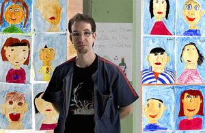 Josep María en su escuela de Olesa de Bonesvalls.