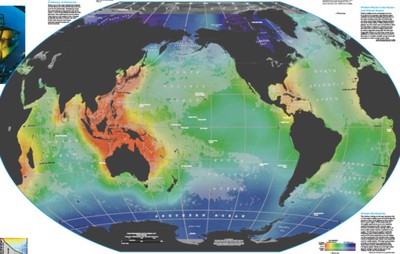 Parte del  mapa interactivo hecho por National Geographic   sobre los resultados del Censo de la Vida Marina en los aspectos de biodiversidad y afectación de los océanos por la actividad humana.