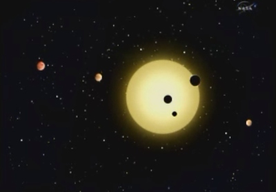 Dibujo del nuevo sistema planetario descubierto por el telescopio  Kepler .