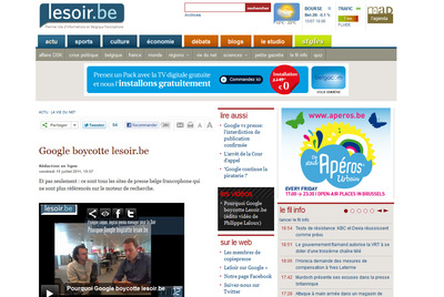 El periódico francófono  Le Soir  acusa en su sitio web a Google de boicot