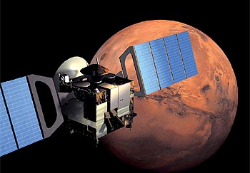 Imagen de la  Mars Express  orbitando alrededor de Marte.
