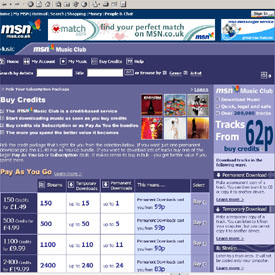 Página  web  de Microsoft en Reino Unido a través de la que vende canciones en formato digital.