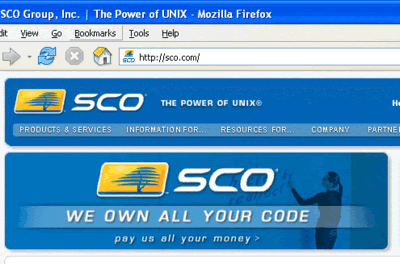 SCO asegura que parte de Unix, el sistema operativo en que se basa Linux, es de su propiedad. Hoy una imagen afirma en su 'web': 