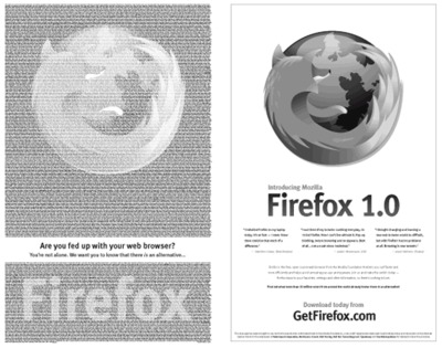 El anuncio de Firefox recoge los nombres de las 10.000 personas que lo han pagado.