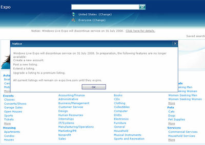 Microsoft cierra su web de anuncios clasificados Live Expo