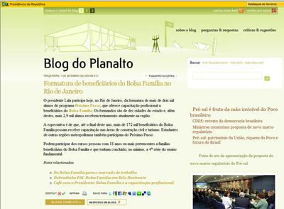 Portada del nuevo  blog  del presidente brasileño, Luiz Inácio Lula da Silva, que salió al aire ayer.