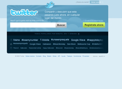 Portada del popular sitio de microblogs en castellano.