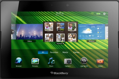 Vista frontal de la PlayBook, la propuesta de RIM.